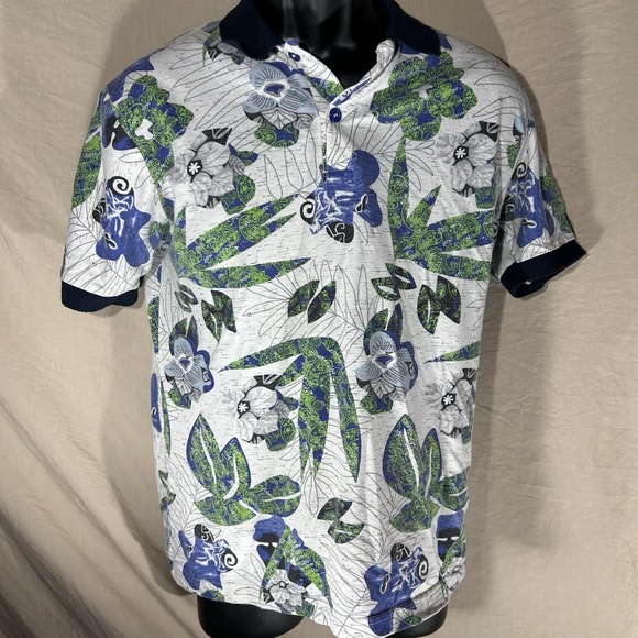 FTX Collection Women's Floral Polo Shirt Size XXL Blue Green Botanical Print